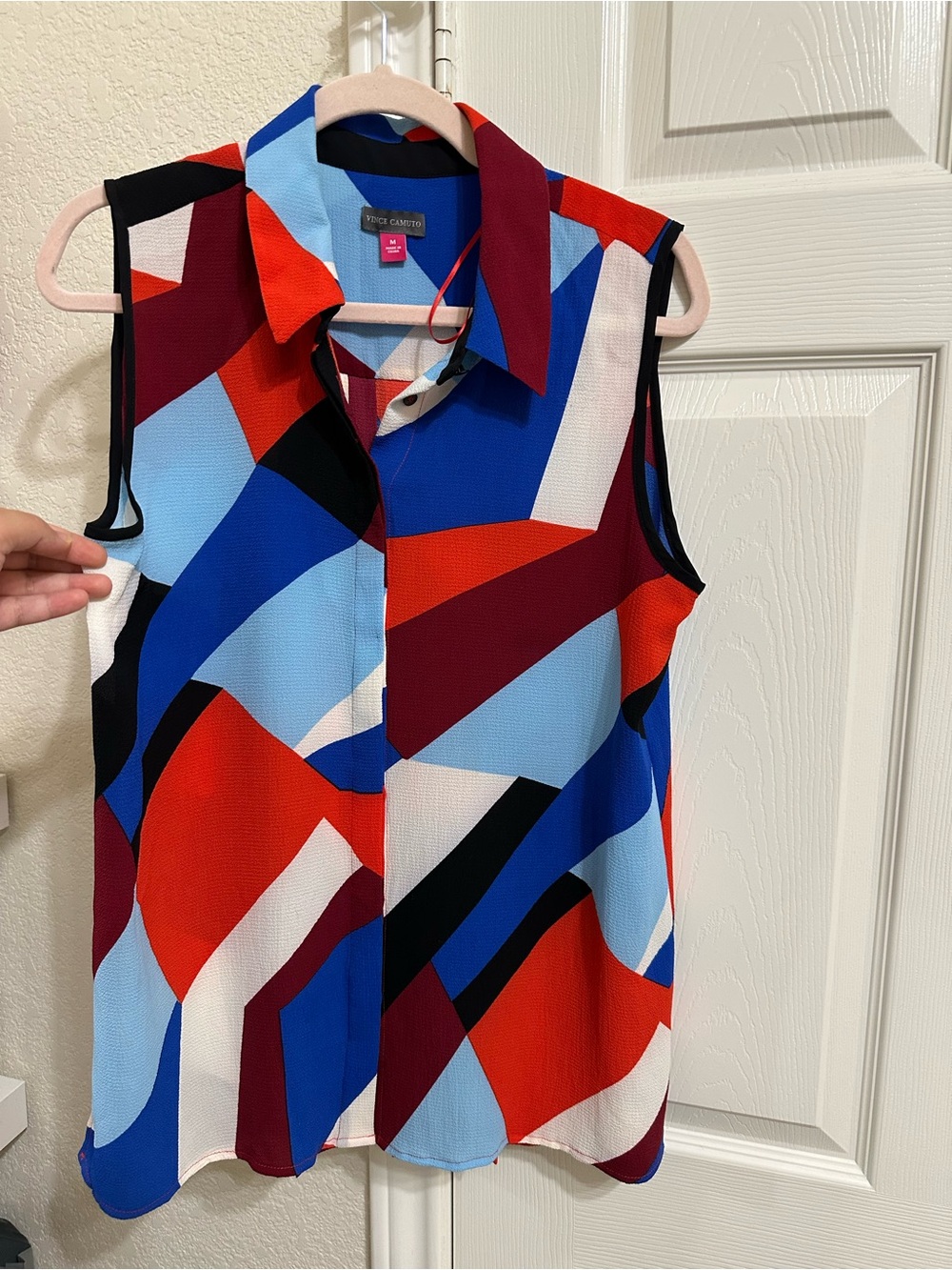 Vince Camuto Sleeveless Button-Front Top in Blue, Red, Black & White